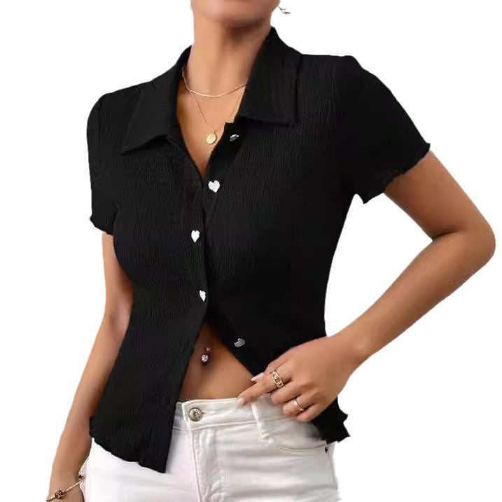 Camisa polo slim simples de manga curta-Preto