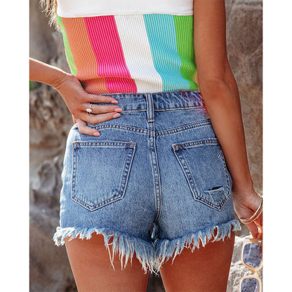 Shorts Jeans Casual Escovado e Rasgado