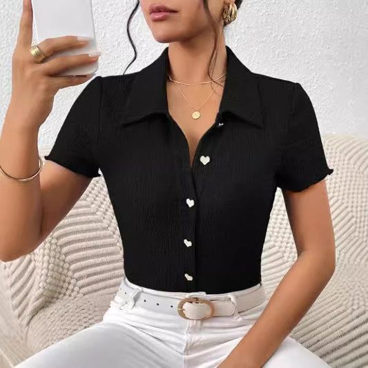 Camisa polo slim simples de manga curta-Preto